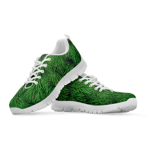 Christmas Tree Branches Print White Running Shoes, Gift For Men And Women
