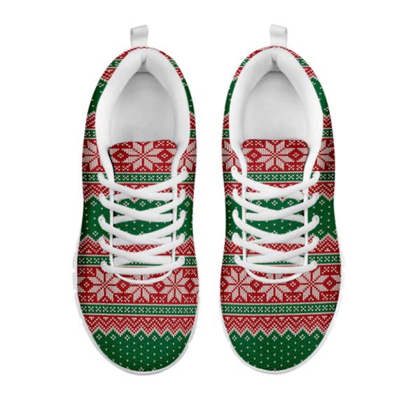 Christmas Knitted Pattern Print White Running Shoes, Gift For Men And Women