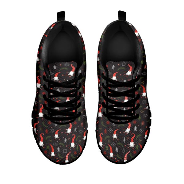 Christmas Gnomes Pattern Print Black Running Shoes, Gift For Men And Women