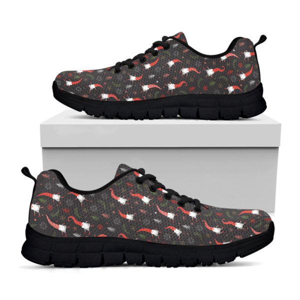 Christmas Gnomes Pattern Print Black Running Shoes, Gift For Men And Women