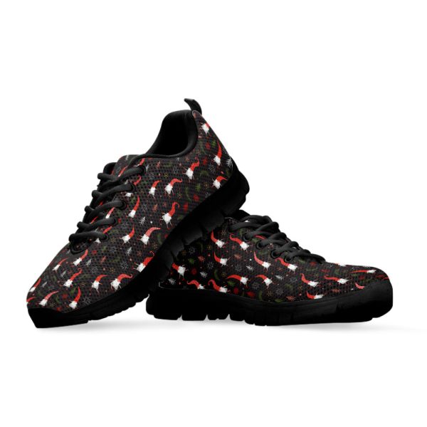 Christmas Gnomes Pattern Print Black Running Shoes, Gift For Men And Women