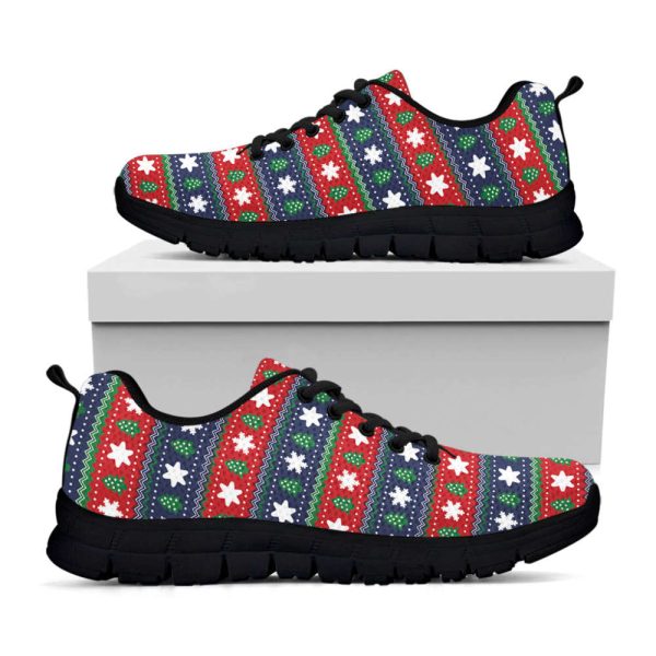 Scandinavian Christmas Pattern Print Black Running Shoes, Gift For Men And Women