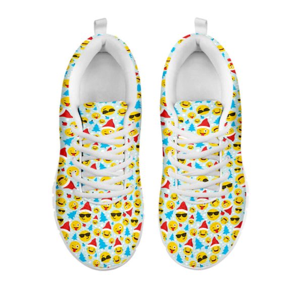 Christmas Emoji Pattern Print White Running Shoes, Gift For Men And Women