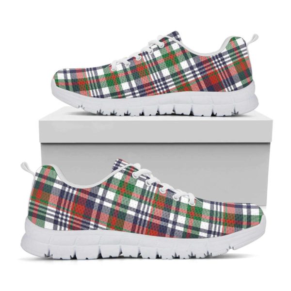 Christmas Madras Plaid Print White Running Shoes, Gift For Men And Women