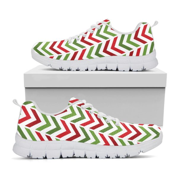 Zigzag Merry Christmas Pattern Print White Running Shoes, Gift For Men And Women