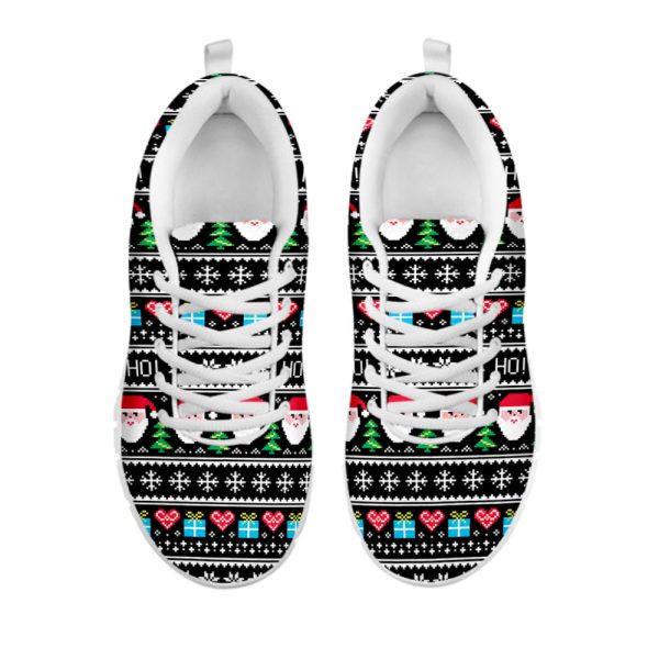 Pixel Christmas Santa Claus Print White Running Shoes, Gift For Men And Women