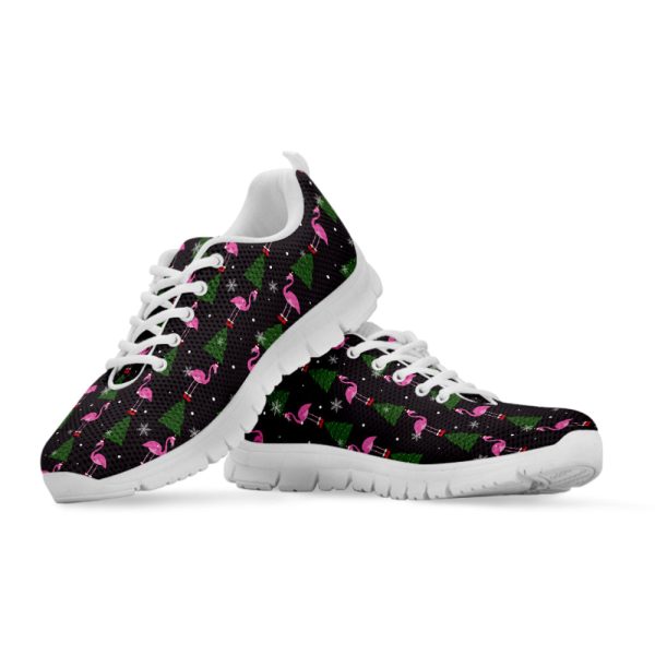 Pink Christmas Flamingo Pattern Print White Running Shoes, Gift For Men And Women