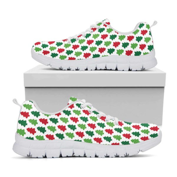 Merry Christmas Tree Pattern Print White Running Shoes, Gift For Men And Women