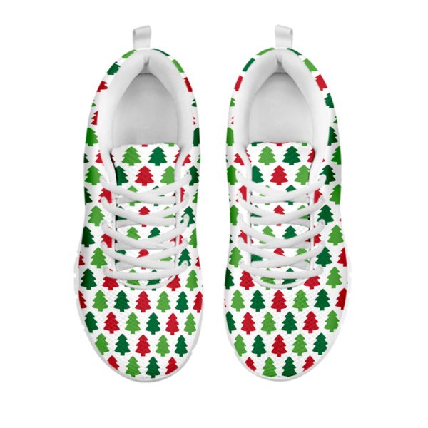 Merry Christmas Tree Pattern Print White Running Shoes, Gift For Men And Women