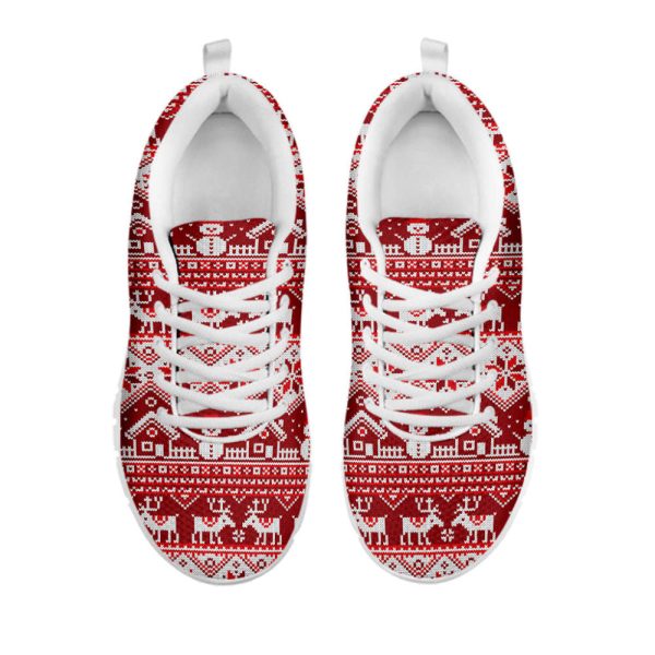 Merry Christmas Knitted Pattern Print White Running Shoes, Gift For Men And Women