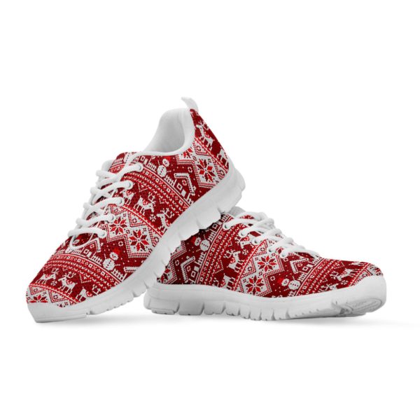 Merry Christmas Knitted Pattern Print White Running Shoes, Gift For Men And Women