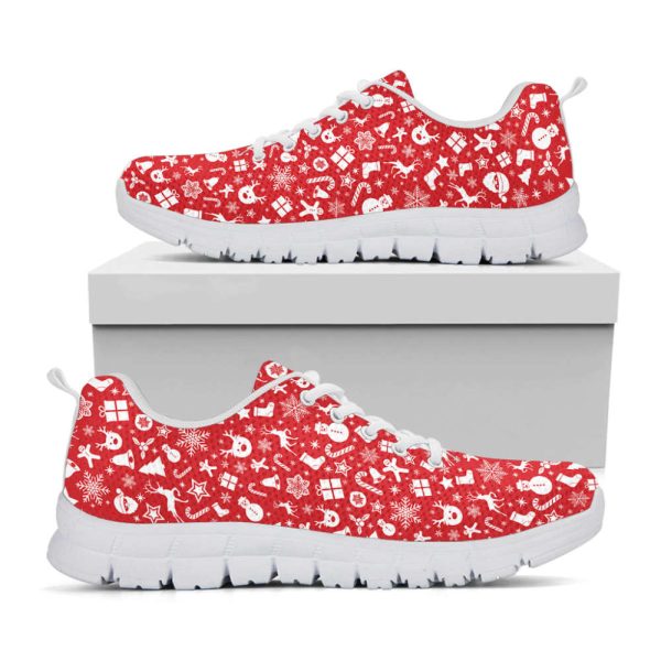 Merry Christmas Elements Pattern Print White Running Shoes, Gift For Men And Women