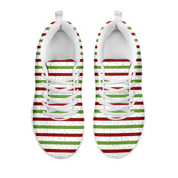 Merry Christmas Striped Pattern Print White Running Shoes, Gift For Men And Women