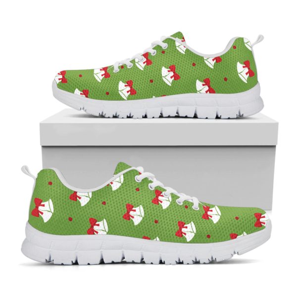 Merry Christmas Bells Pattern Print White Running Shoes, Gift For Men And Women