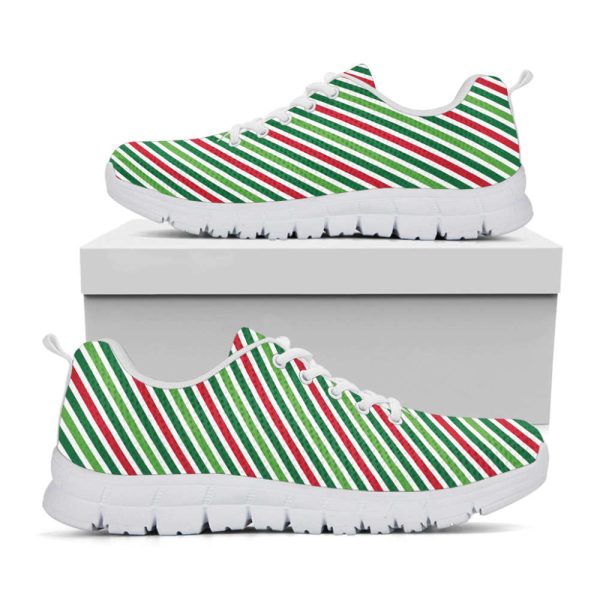 Merry Christmas Stripes Pattern Print White Running Shoes, Gift For Men And Women