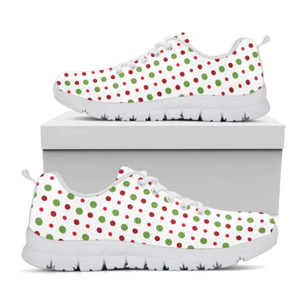 Merry Christmas Dots Pattern Print White Running Shoes, Gift For Men And Women