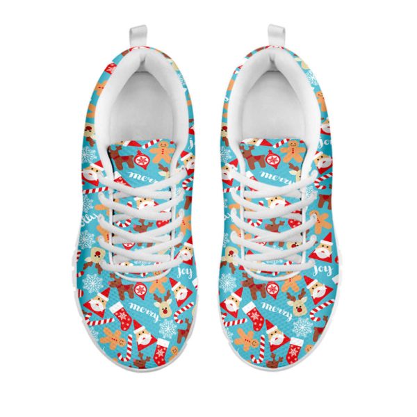 Cute Christmas Elements Pattern Print White Running Shoes, Gift For Men And Women