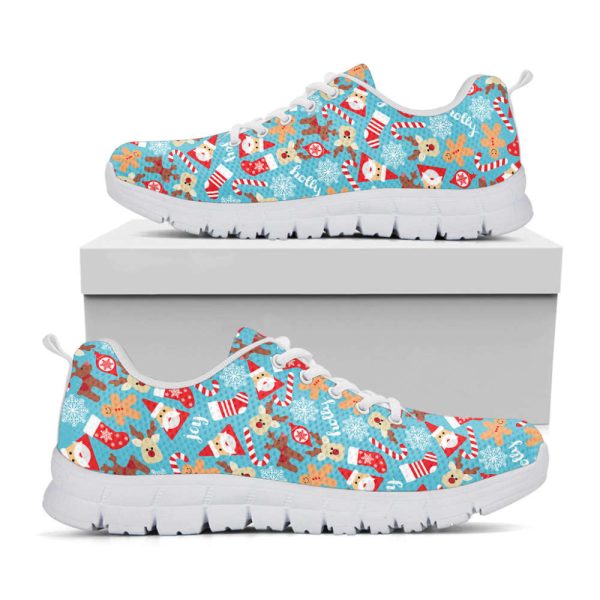 Cute Christmas Elements Pattern Print White Running Shoes, Gift For Men And Women