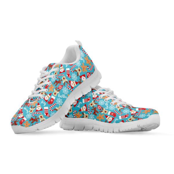 Cute Christmas Elements Pattern Print White Running Shoes, Gift For Men And Women