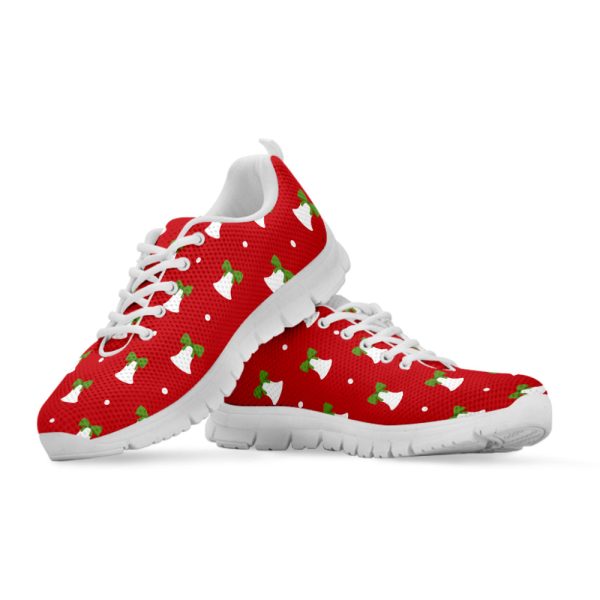 Cute Christmas Bell Pattern Print White Running Shoes, Gift For Men And Women