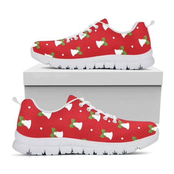 Cute Christmas Bell Pattern Print White Running Shoes, Gift For Men And Women