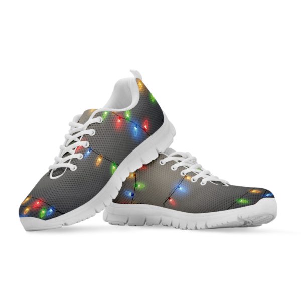 Colorful Christmas String Lights Print White Running Shoes, Gift For Men And Women