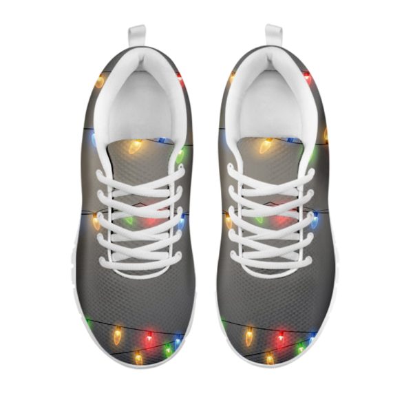 Colorful Christmas String Lights Print White Running Shoes, Gift For Men And Women