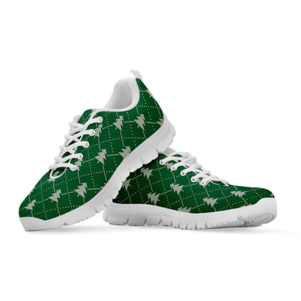 Christmas Tree Knitted Pattern Print White Running Shoes, Gift For Men And Women