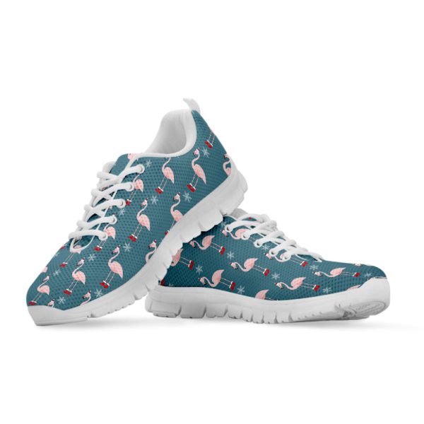 Christmas Snowy Flamingo Pattern Print White Running Shoes, Gift For Men And Women