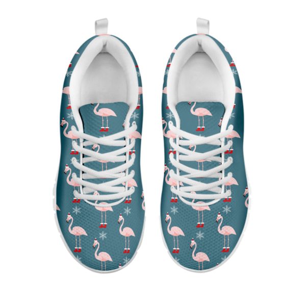 Christmas Snowy Flamingo Pattern Print White Running Shoes, Gift For Men And Women