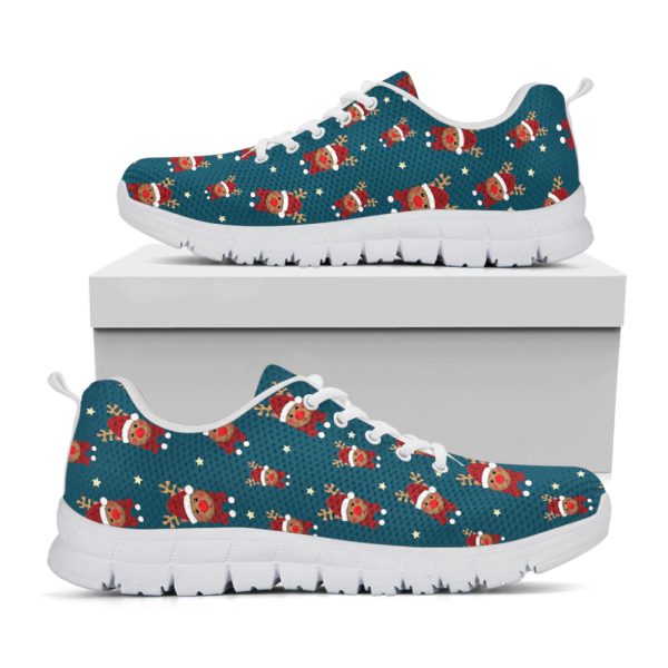 Christmas Santa Reindeer Pattern Print White Running Shoes, Gift For Men And Women