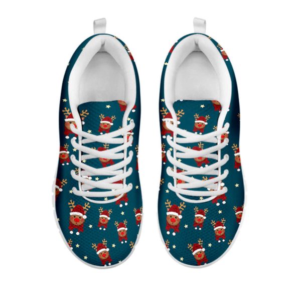 Christmas Santa Reindeer Pattern Print White Running Shoes, Gift For Men And Women