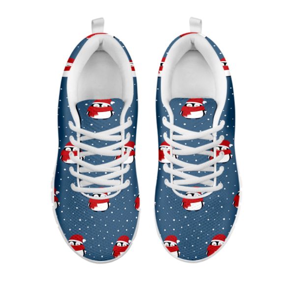 Christmas Snowy Penguin Pattern Print White Running Shoes, Gift For Men And Women