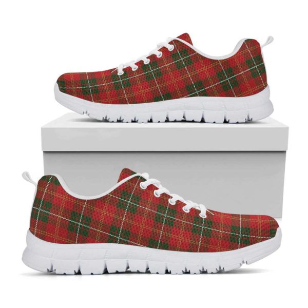 Christmas Scottish Tartan Pattern Print White Running Shoes, Gift For Men And Women