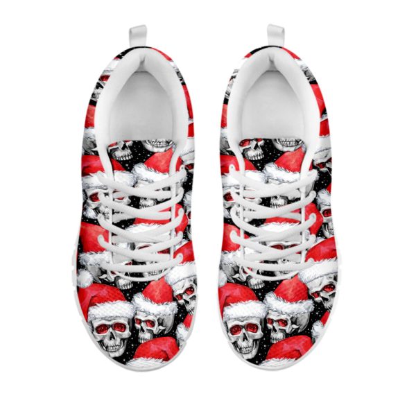Christmas Santa Skull Pattern Print White Running Shoes, Gift For Men And Women