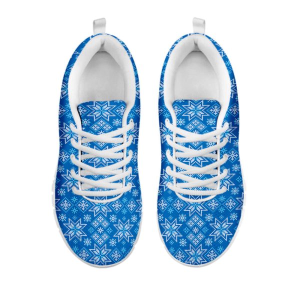 Christmas Nordic Knitted Pattern Print White Running Shoes, Gift For Men And Women