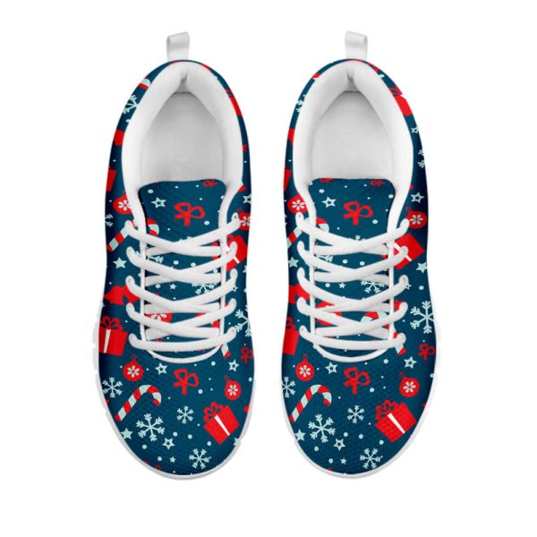 Christmas Holiday Elements Pattern Print White Running Shoes, Gift For Men And Women