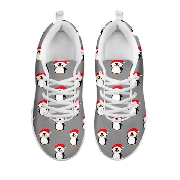 Christmas Santa Penguin Pattern Print White Running Shoes, Gift For Men And Women