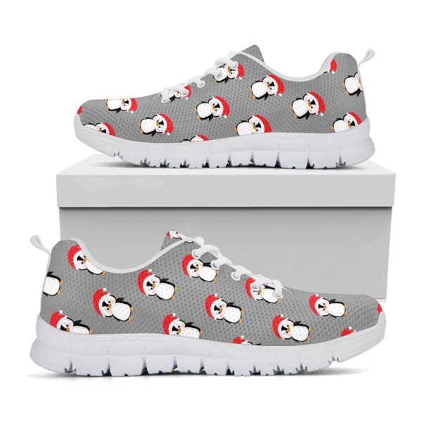 Christmas Santa Penguin Pattern Print White Running Shoes, Gift For Men And Women