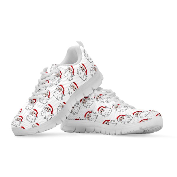 Christmas Santa Claus Pattern Print White Running Shoes, Gift For Men And Women