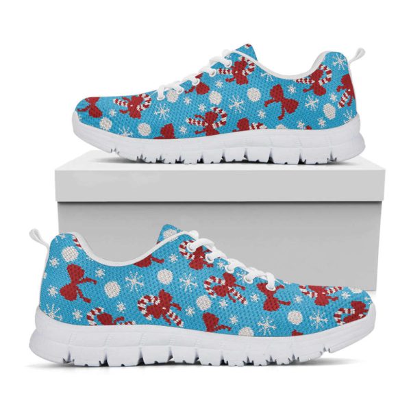 Christmas Party Knitted Pattern Print White Running Shoes, Gift For Men And Women