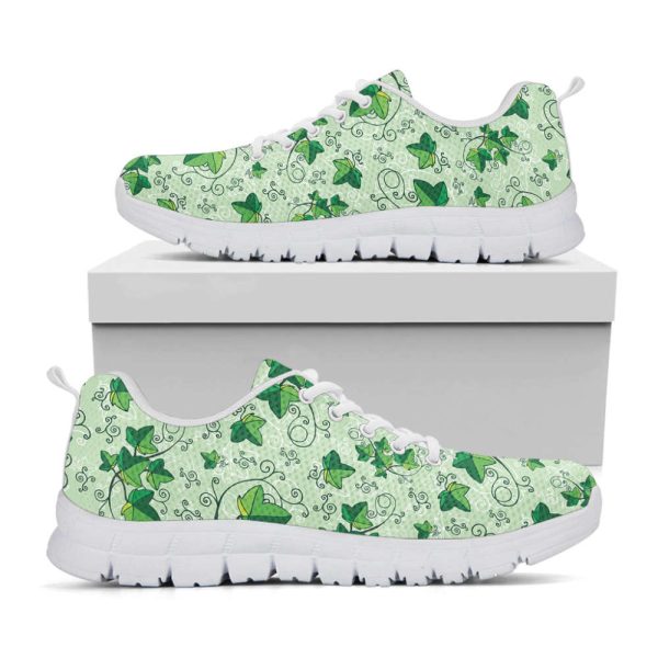 Christmas Ivy Leaf Pattern Print White Running Shoes, Gift For Men And Women