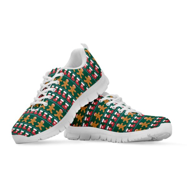 Christmas Gingerbread Man Pattern Print White Running Shoes, Gift For Men And Women
