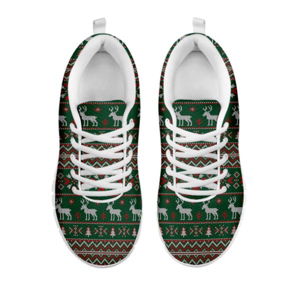 Christmas Holiday Knitted Pattern Print White Running Shoes, Gift For Men And Women