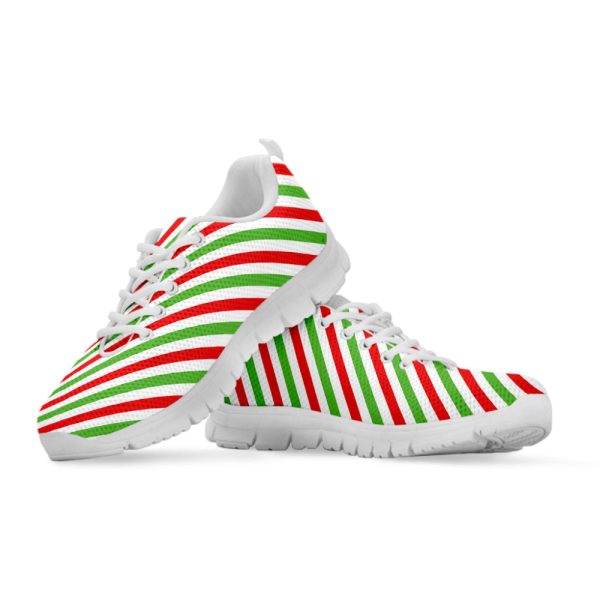 Christmas Candy Cane Striped Print White Running Shoes, Gift For Men And Women