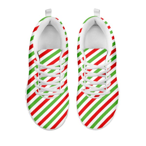 Christmas Candy Cane Striped Print White Running Shoes, Gift For Men And Women