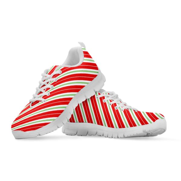 Christmas Candy Cane Stripes Print White Running Shoes, Gift For Men And Women