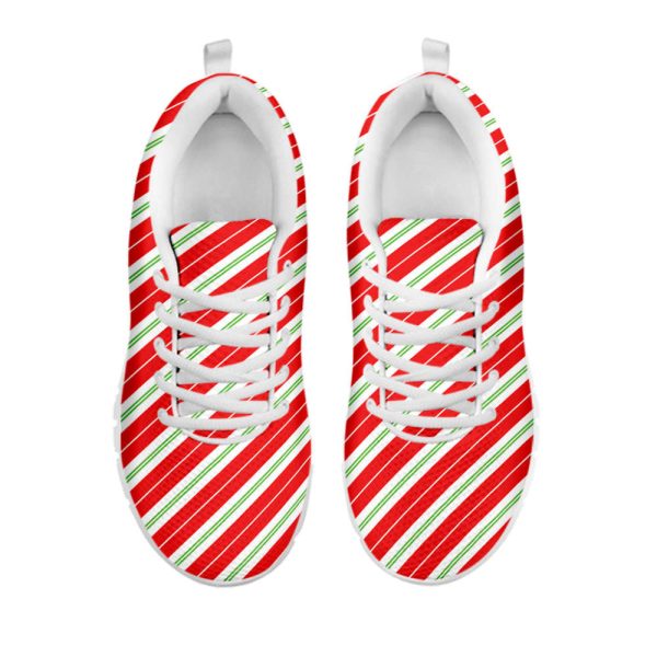 Christmas Candy Cane Stripes Print White Running Shoes, Gift For Men And Women