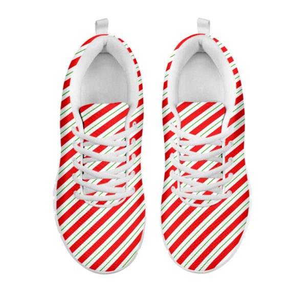 Christmas Candy Cane Stripe Print White Running Shoes, Gift For Men And Women