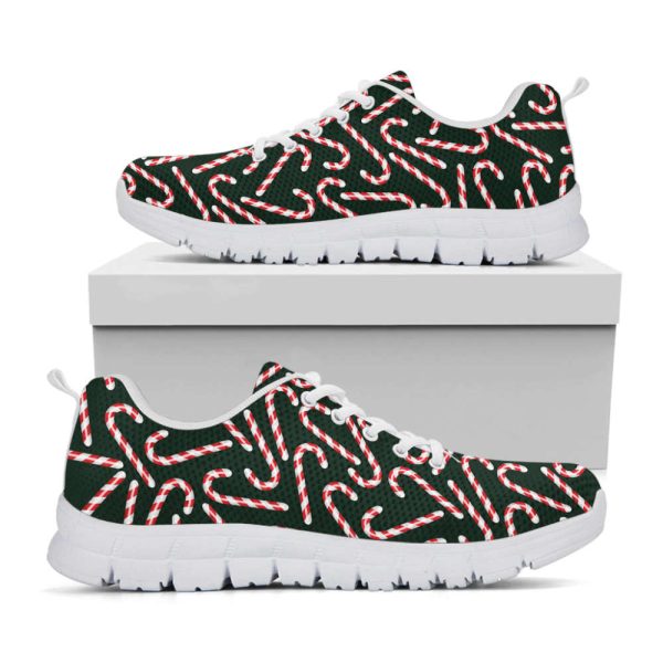 Christmas Candy Cane Pattern Print White Running Shoes, Gift For Men And Women